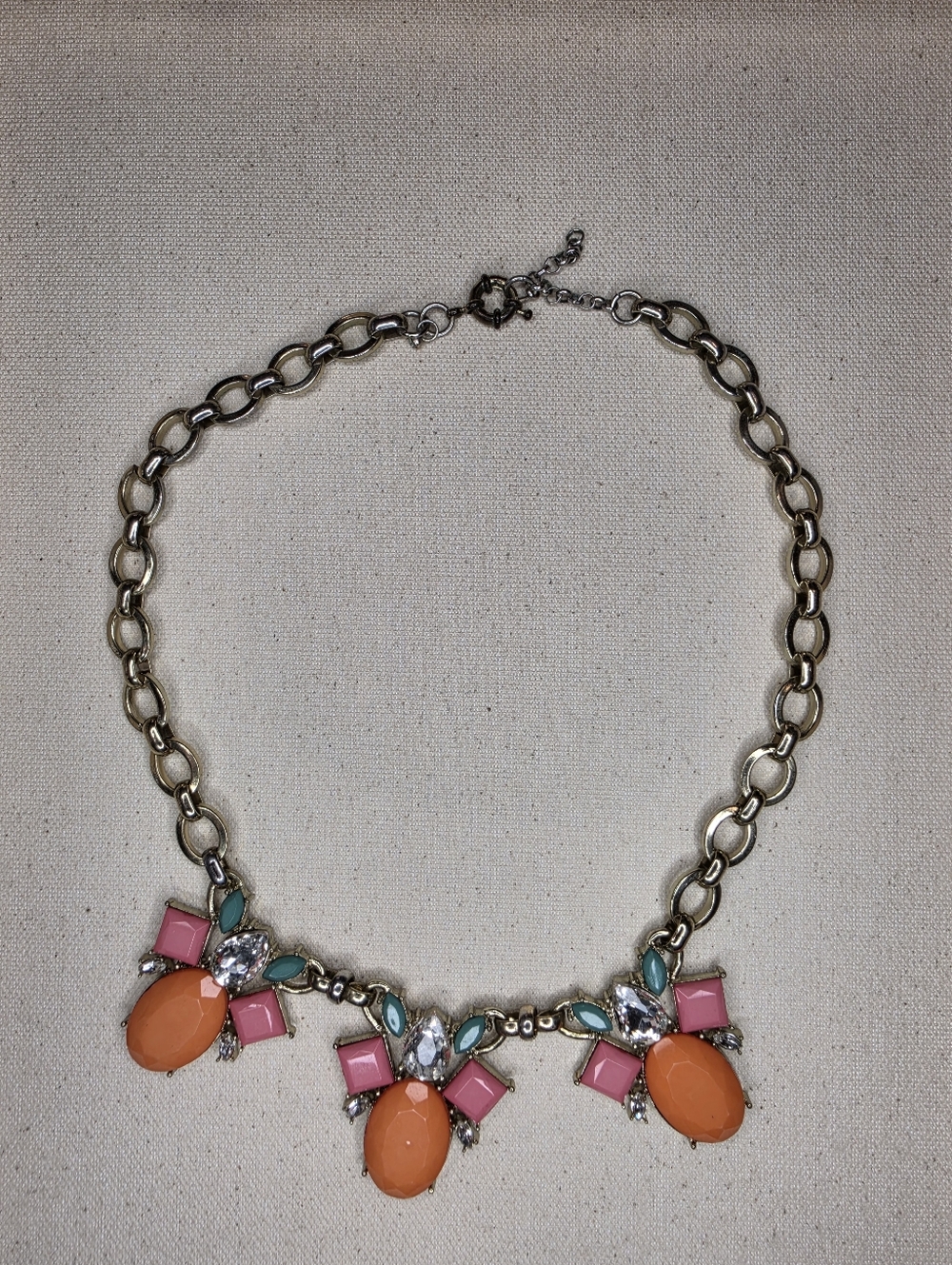 Eclectic Multi-Color Chunky Stone Necklace | Orange Pink Teal Gold Tone
